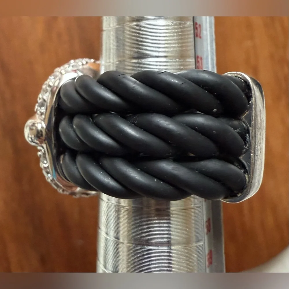 Designer Belle Etoile Sterling Silver 925 Lasso Wide Rubber Buckle Ring sz 7